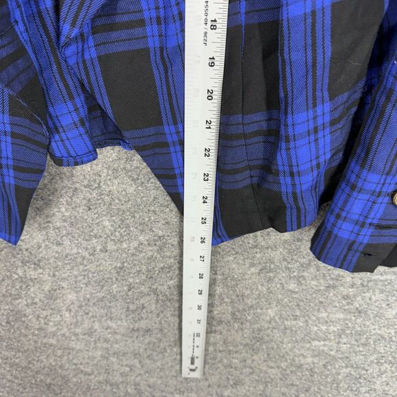 Torrid Top Women 0 Blue Plaid Collared Long Sleeve Open Front Rayon Casual - Picture 6 of 8
